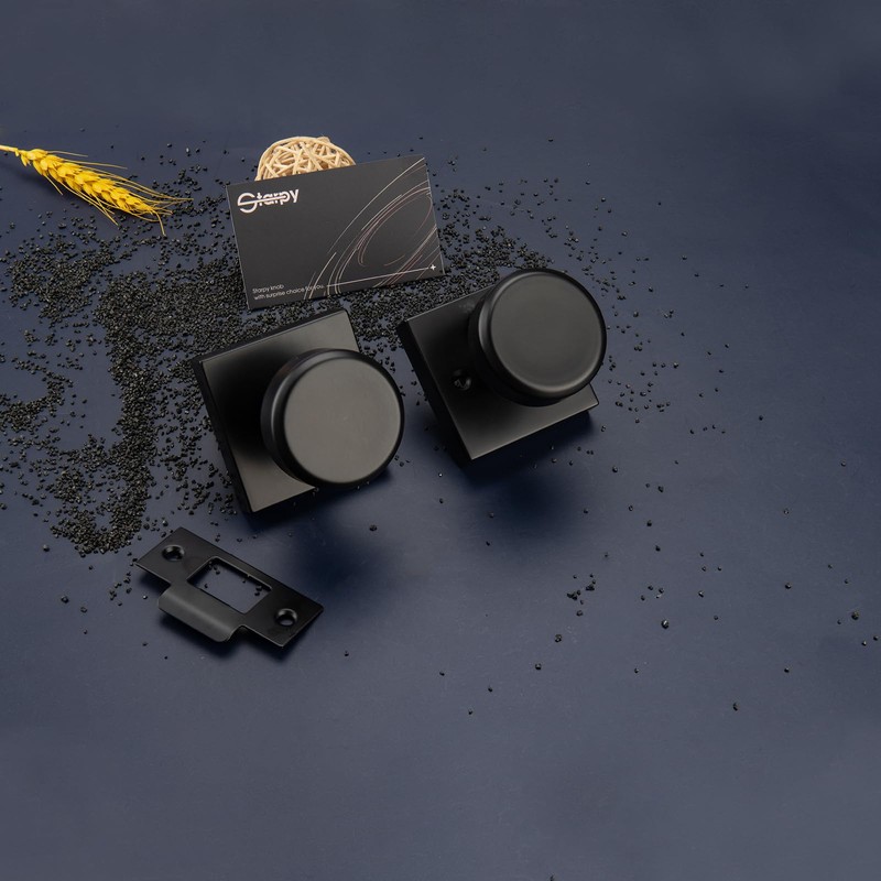 STARPY Black Door Knobs with Square Rosette, Interior Door Handles