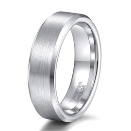 TRUMIUM 6mm Tungsten Rings White Silver for Men Women Wedding Band Brush Beveled Edge Size 4