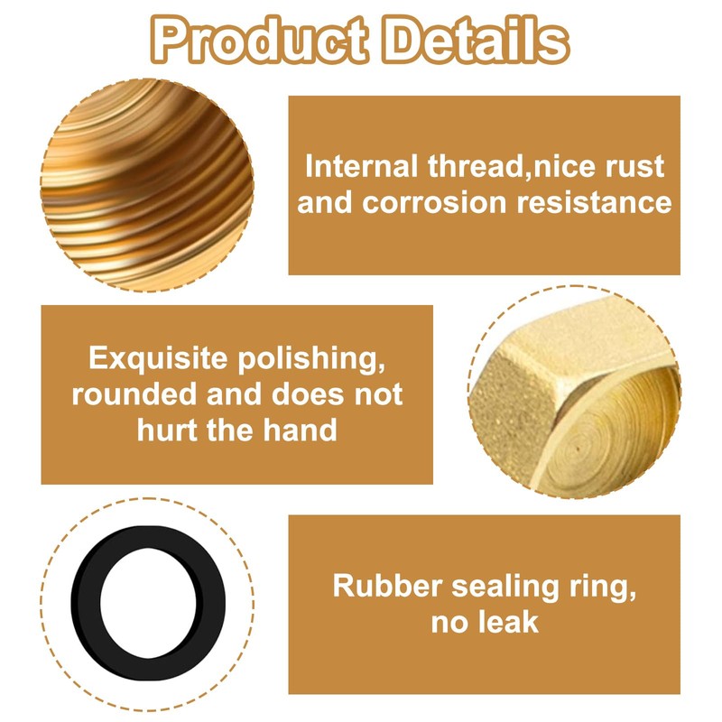 4 Pcs Brass End Cap, Internal Thread Brass Spigot Cap