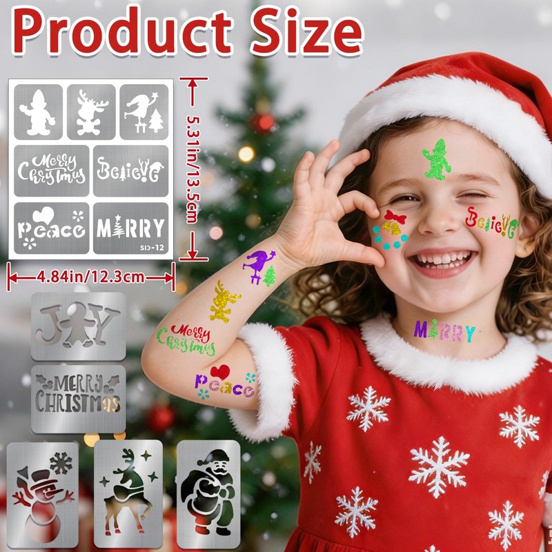 158Pcs Christmas Temporary Tattoo Stencils and 8 Body Markers for