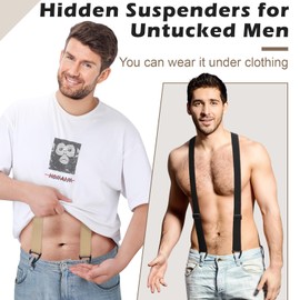 Janmercy 2 Pcs Y Back Hidden Suspender 1.5 Inch Heavy Duty Suspenders for Men Under Clothing(Black and Khaki,Style 2)