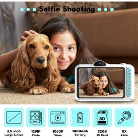 Children's Camera, 3.5 Inch Digital Camera Children, Gifts for 3 4 5 6 8 7 9 10 11 Years Boys and Girls, 1080P HD Anti-Drop Camera, Children's Green Camera for Birthday Gift, Christmas Toy