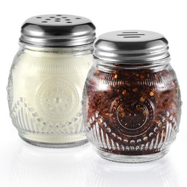 Wongblee Cheese and Pepper Shakers Set of 2, 6oz Glass Spice Shakers with Perforated and Slotted Top (Sunflower)