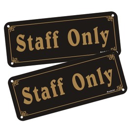 2 PCs Staff Only Signs, Black & Gold Aluminium Metal Sign for indoor & Outdoor, Size: 20 x 8cm/ 3 x 8 inch