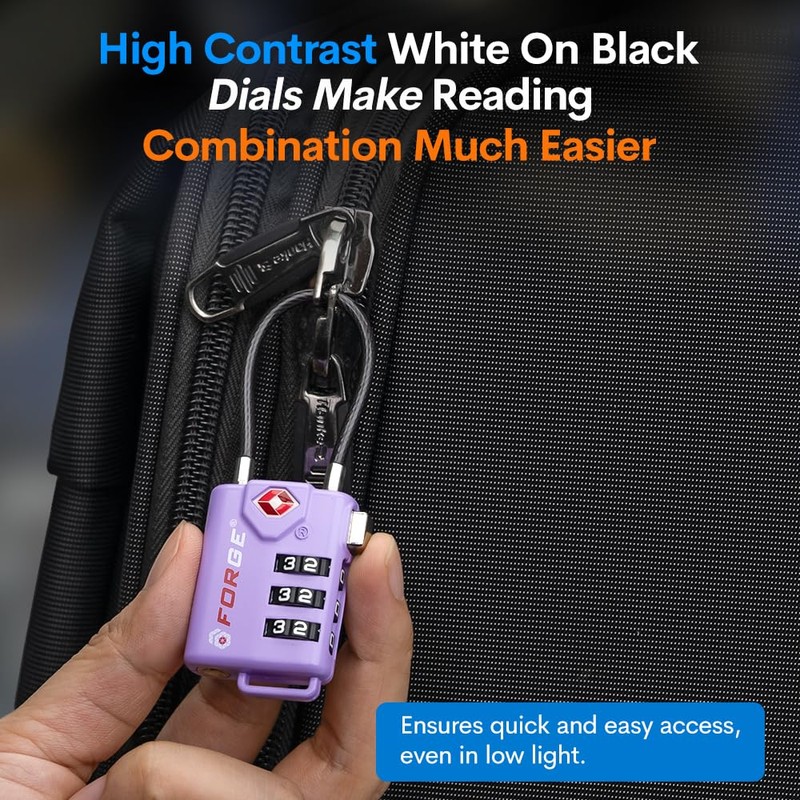 Forge TSA Approved Luggage Locks, Re-settable Combination with Alloy Body,