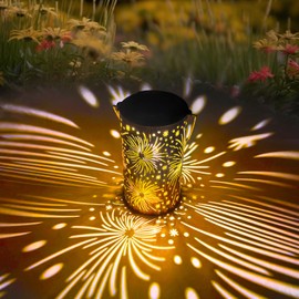 Coollamp Solar Lantern, Dynamic Fireworks Solar Lights for Outdoor Garden Balcony Decoration, IP65 Waterproof, Metal Hanging Solar Lights for Yard, Patio, Porch, Garden Decoration