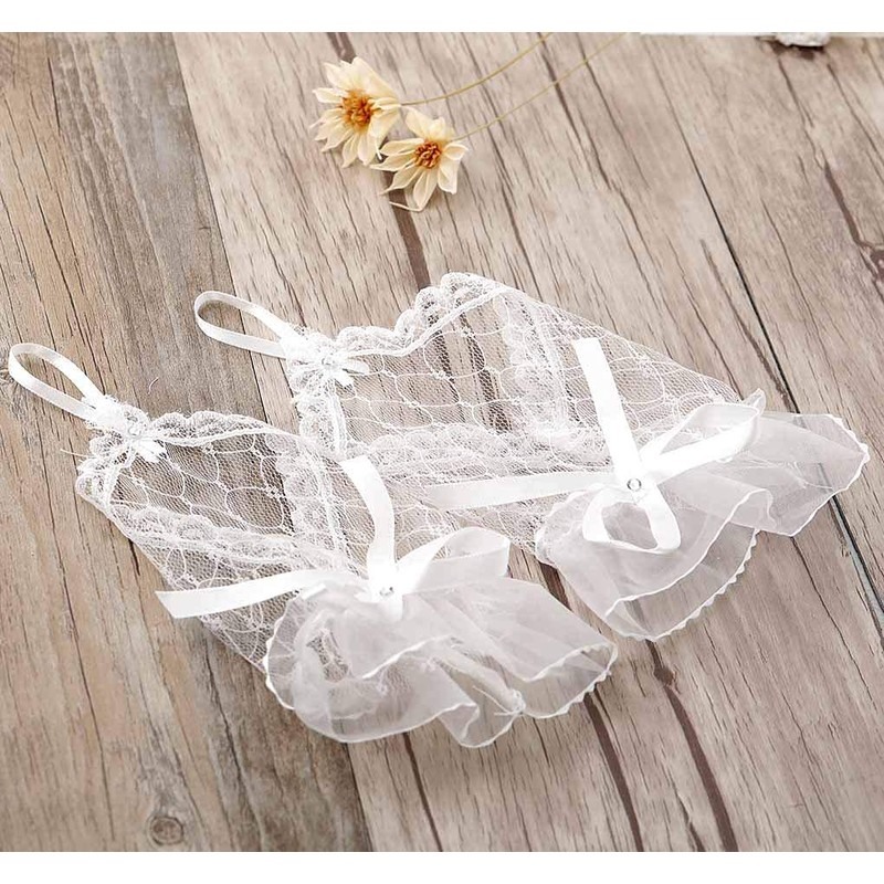 Olbye Women's Wedding Fingerless Rhinestone Lace Gloves - Lace Bow