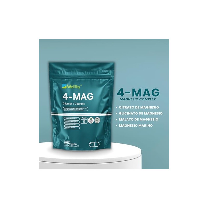 Wellthy 4-MAG Magnesio Complex 120 Cápsulas. Equivalente a 360mg de