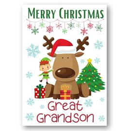 Second Ave Great Grandson Reindeer Elf Children's Kids Christmas Xmas Holiday Festive Greetings Card
