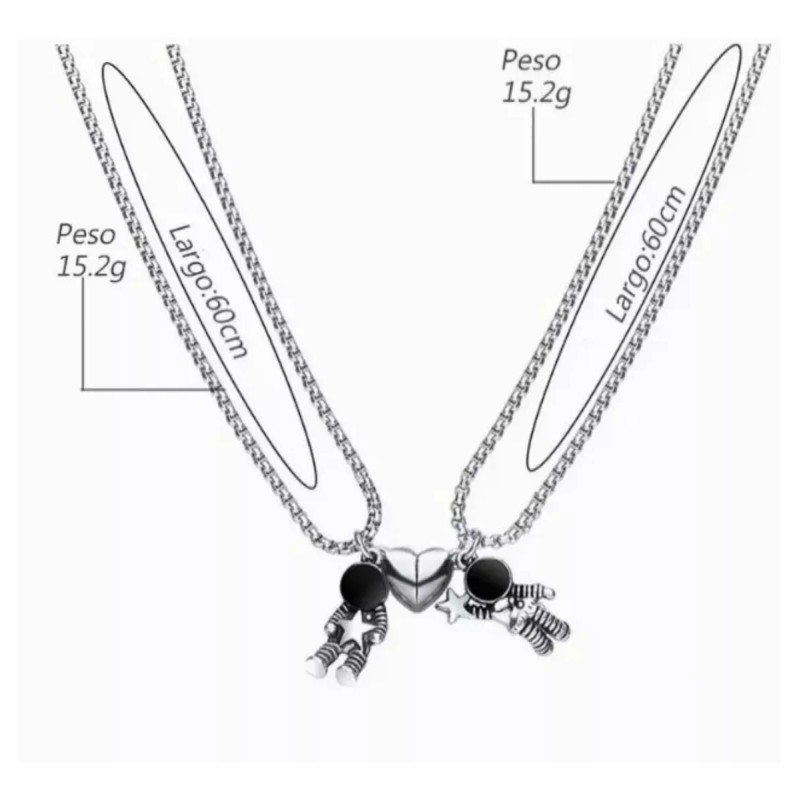 Veraly Set 2 Pulseras Y 2 Collares Pareja Astronauta Acero