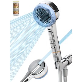 High Pressure Showerhead with Handheld, 4 Spray Modes Drivse Iondrops Shower Heads with ON/OFF Switch, Filtered Shower Massager with Hose & Adjustable Bracket for Hard Water (Silver)