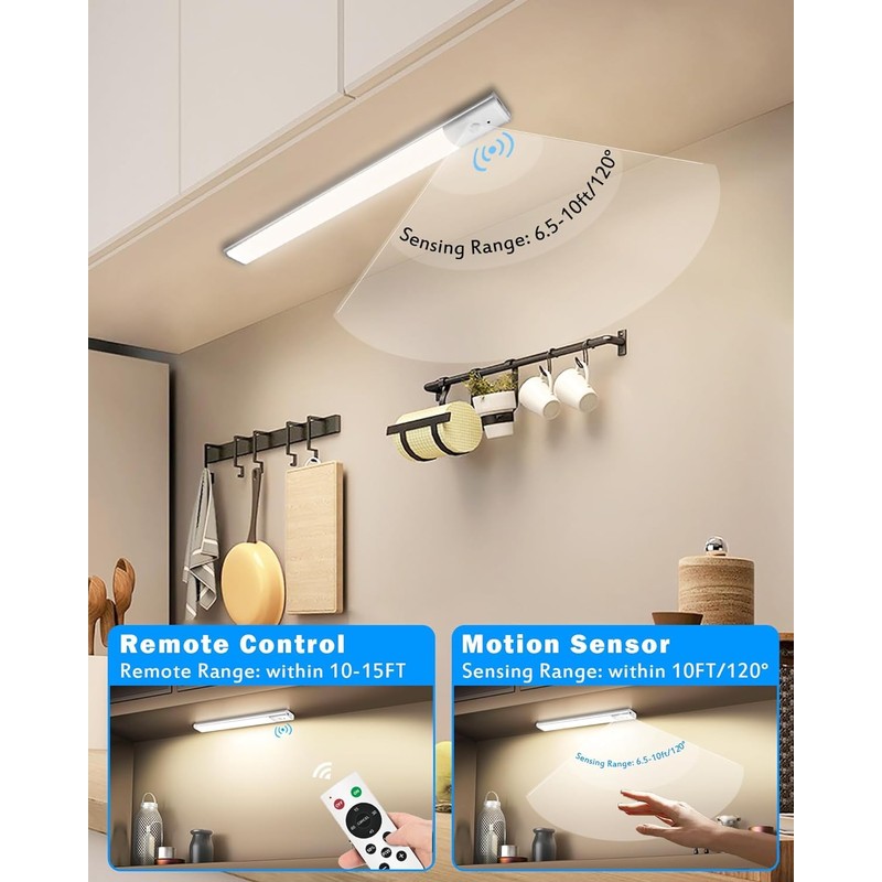 Haigvel Under Cabinet Lights Wireless, 3 Color Kitchen Counter Lighting