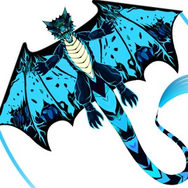 SGftre Red Evil Dragon Kite for Kids & Adults Easy to Fly,Single Line String with Tail for Beach Flying Kites,Kite for Outdoor Activities Family Parties and Beach Games (Blue Evil Dragon)