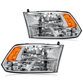 DimFlux Headlight Assembly, Compatible with 2009-2018 Dodge Ram 1500/2010-2018 Ram 2500 3500 4500 5500(Only fit factory quad beam halogen headlights) Chrome Housing Amber Reflector