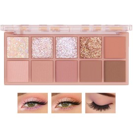 LZYLLS 10 Shades Nude Matte Eyeshadow Palette,Shimmer Naked Eyeshadow Palette,Eye Shadow Palette Natural Flash Waterproof Smoked Professional Makeup Palette With Brush 03
