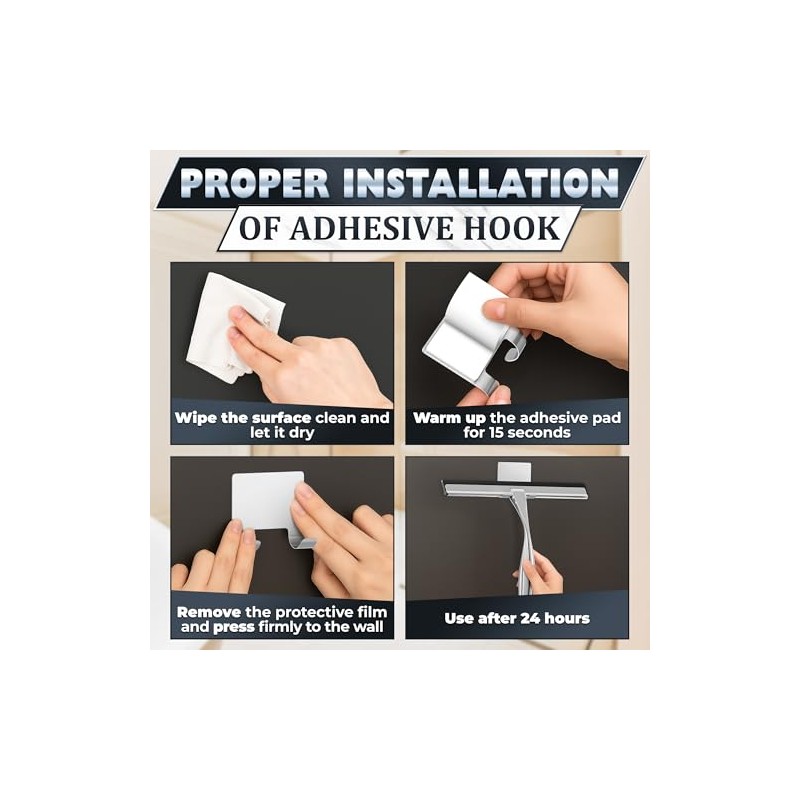 Stainless Steel Shower Squeegee with Silicone Blade and Hook