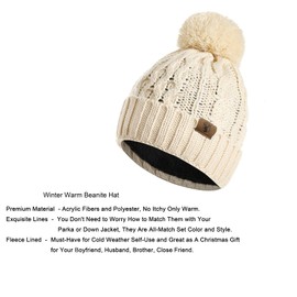 INSISMY Hat Scarf Gloves Set Women's Beanie Hat Long Scarf and Thermal Touch Screen Gloves Set 3 PCS Soft Warm Winter Knitted Pom Cap Set for Ladies Women Beige