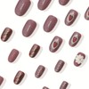 3D Press on Nails Short Oval Fake Nails Strawberry Stick