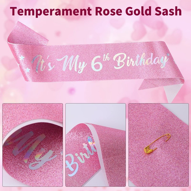 Dimetey 6th Birthday Crown & Sash Set,6th Birthday Decorations and