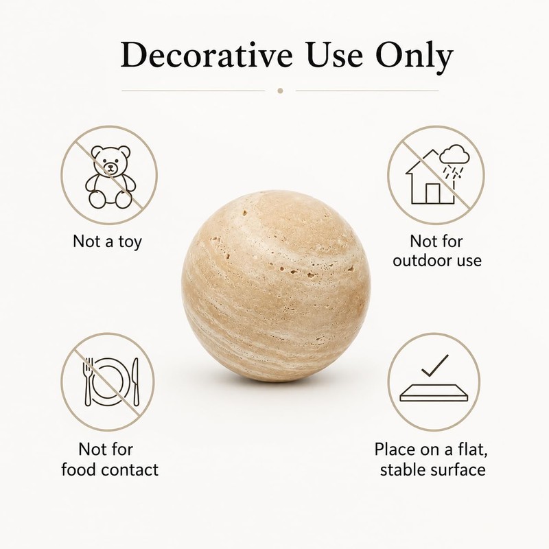 Artisanal Abode Natural Travertine Decorative Sphere, 3.94 Inch Stone Ball