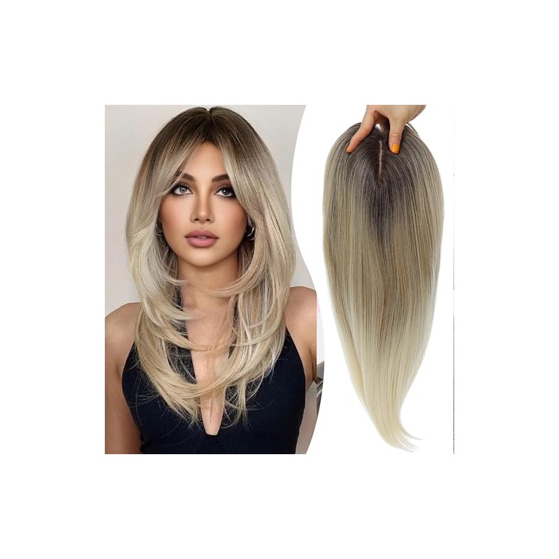 Synthetic Hair Topper with Bangs 18 Inch Layered Toppers for