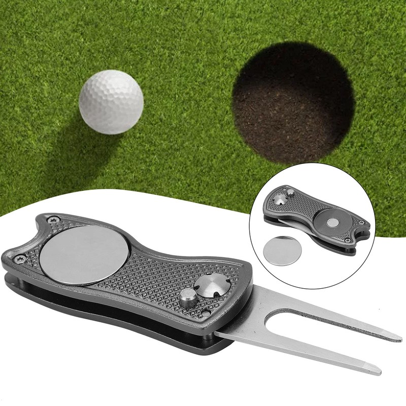 Pwshymi Stainless Steel Golf Pitchfork Foldable Golf Divot Tool Switchblade