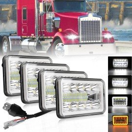 BSBSDJB 4pcs 4x6" LED Headlights Hi/Lo DRL For Kenworth T800 W900 Peterbilt 357 379 378