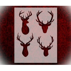Stencil Deer Buck Antlers Four 8.5" x 11" Reusable Sturdy Flexible Clear Plastic Stencils Arts and Crafts Material Scrapbooking for Airbrush Painting Drawing