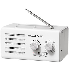 Am Fm Radio Portable, Goodes Transistor Radio with Best Reception, Battery Powered or AC Power, Loud Speaker, Large Tuning Knob, Headphone Jack, Perfect for Home/Outdoor/Emergency Use-White