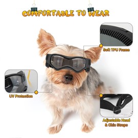 Dog Goggles Small Breed, Dog Sunglasses Small Breed Dog Eye Sun Light Protection, UV Protection Goggles for Dog with Adjustable Straps, Small Black