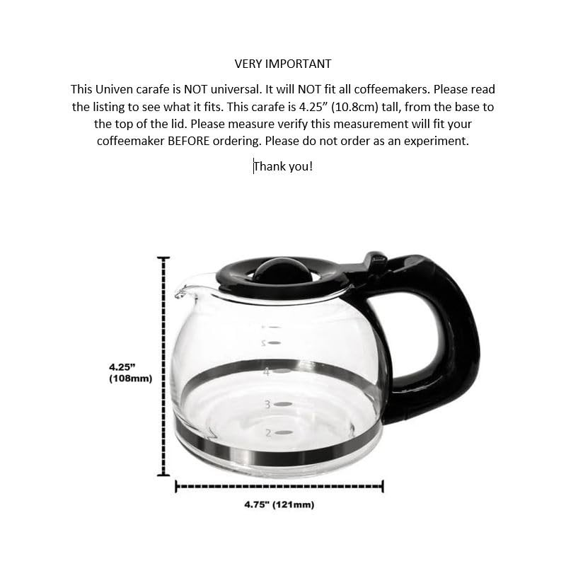 Univen 4 cup Glass Coffeemaker Carafe Compatible with Oster Coffeemaker
