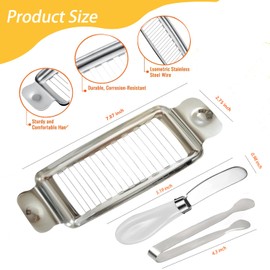 Butter Slicer Tool Set, 3 Pack Upgrade Stainless Steel Cheese Cutter with Butter Spreader Knife and Food Clip, Kitchen Slicing Tool for Eggs Fruit Baking Soft Solid Foods, Dishwasher Safe