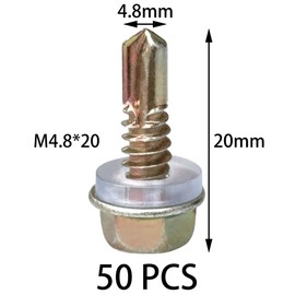 50 PCS Hexagon Self Tapping Self Drilling Screws with Pads for Metal, Wooden & Plastic Sheets (M4.8 * 20mm)