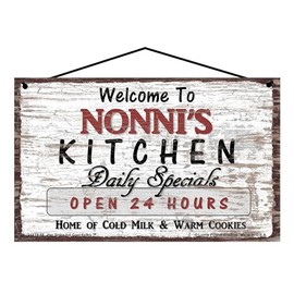 5x8 Vintage Style Kitchen Sign Welcome to Nonni's Kitchen Daily Specials Open 24 Hours Home of Cold Milk and Warm Cookies Mother's Day Gift for Grandmothers Home Décor for Grandma