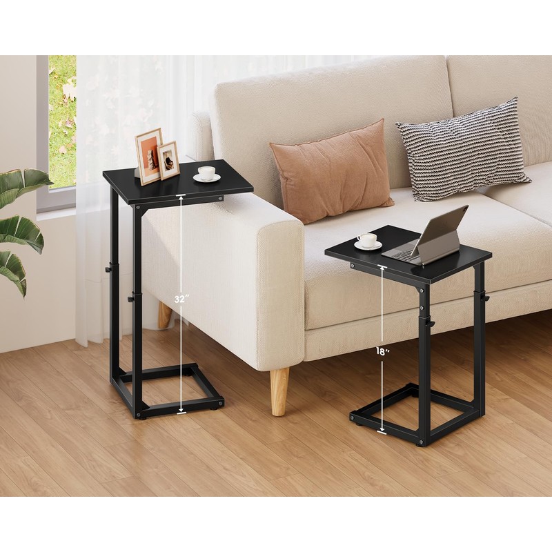 VAGUSICC C Shaped End Table, Adjustable Height Side Table for