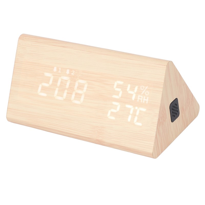 LED Digital Alarm Clock Multipurpose Wooden Clock with Voice Control