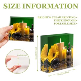 NOHSHE Square Desktop Ornaments Sunflower,Candles Pebble on The Water Acrylic Appreciation Presents for Coworkers - Supervisor Presents for Women - Thank You Teacher Presents