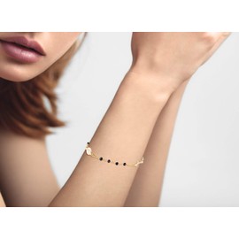 Miabella 18K Gold Over 925 Sterling Silver Italian Natural Black Spinel Rosary Cross Charm Bead Bracelet for Women, Adjustable Link Chain 6 to 8 Inch Handmade in Italy (7" to 8")