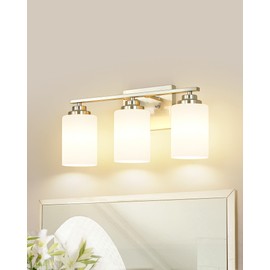 Osimir Brushed Nickel Bathroom Light Fixtures, 3-Light Bathroom Vanity Lighting Fixtures Over Mirror with Milky Glass, Modern Wall Sconce Lights for Bath, OS-JJ8301-3BN