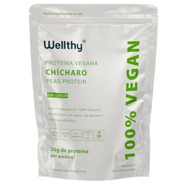 WELLTHY - Peas Protein Proteina Vegana de Chícharo 450g. 26g de Proteína por Porción, 15 Porciones por Envase, 100% Natural, 100% Plant B...