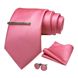 JEMYGINS Mens Extra Long Tie 9cm Wide with Pocket & Tie Clip - Set Ideal for Weddings and Parties, pink