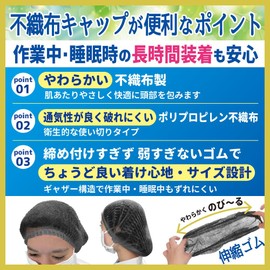 S-Pack Disposable Hair Caps, Unisex, For Commercial Use, Factory, Medical, Cooking, Hygiene Management, Non-Woven Caps, Black, One Size Fits Most, Pack of 100