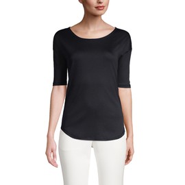 Lands' End Women Supima Micro Modal Elbow Sleeve Balletneck Curved Hem Top Black Regular Large