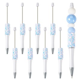 8 Pcs Beadable Pens, Plastic Beadable Pen, Shaft Black Ink Beaded Pens, White Plastic Ballpoint Pens Suitable for Teacher, Office, School, Students Graduation Gift Supplies
