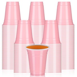 Sabary 100 Pack 12oz Plastic Cups Graduation Heavy Duty Drinking Disposable Cups with Lines for Beverage Holiday Camping Barbecues Birthday Party Outdoor Picnic(Light Pink)