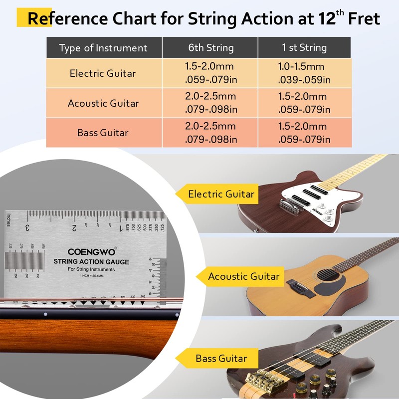 Guitar String Action Gauge, COENGWO String Height Gauge Ruler Guitar