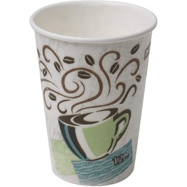 Dixie PerfecTouch WiseSize Coffee Design Insulated Paper Cup, 12oz Cups and Lids Bundle (12 oz, 100 Cups, 100 Lids)