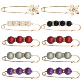 ELANE 10 Pcs Large Safety Pins for Clothes, Pearl Brooch Pins, Pant Waist Tighter, Decorative Safety Pins, BZ012