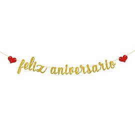 T-minimalist Feliz Aniversario Banner, Spanish Happy Anniversary Theme Party Decorations, Fiesta Mexican Theme Sign Gold 9.5 Feet