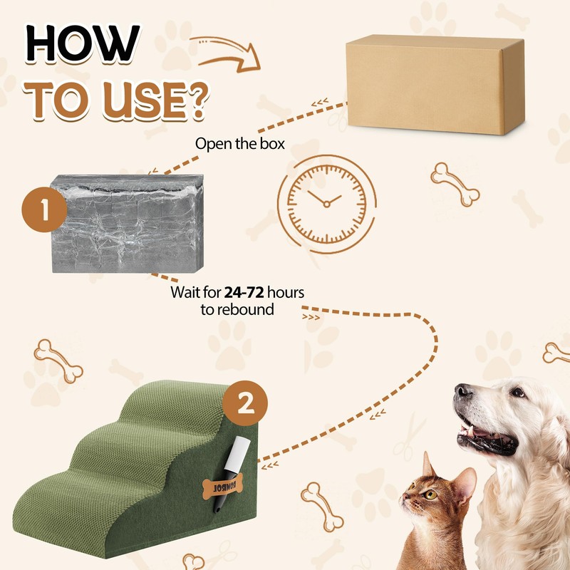 Romrol Dog Stairs Ramp for Beds Couches, Extra Wide Pet